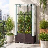 STILVORA Raised Garden Bed with Trellis & PE Cover in Brown