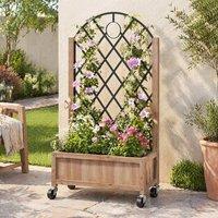 STILVORA Raised Planter with Trellis & Wheels Brown