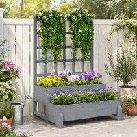 STILVORA 2-Tier Raised Garden Bed with Trellis in Grey
