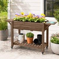 STILVORA Raised Planter with Shelves & Wheels Brown