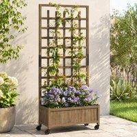 STILVORA Raised Planter with Trellis & Wheels in Brown
