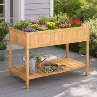 STILVORA Wooden Planter with 8 Compartments & Bottom Shelf in Natural