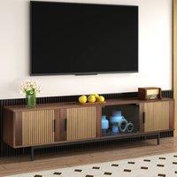 STILVORA TV Cabinet with LED Light Strip & Glass Doors in Walnut