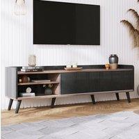 STILVORA TV Stand with Drawers & Sliding Doors Black & Natural
