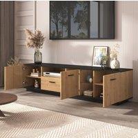 STILVORA TV Stand with 3 Doors & Drawer, Black & Natural