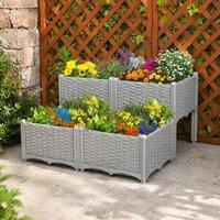 STILVORA Set of 4 Raised Planters with Self-Watering in Grey