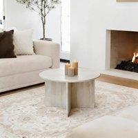 OHS Round Travertine Effect Coffee Table Engineered Wood Living Room in Natural