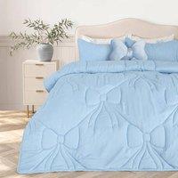 OHS Bow Lattice Coverless 7.5 TOG Duvet Bedding Set with Pillowcase in Blue | Size: King