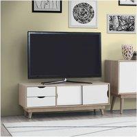 Timber Art Design Alford Scandinavian TV Unit Stand 120cm Media Cabinet +2 Drawers in Light Oak