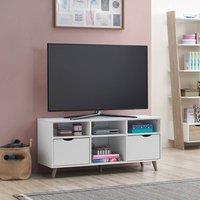 Timber Art Design Pulford Scandi TV Unit Stand 2 Drawer + Shelf White Media Cabinet