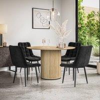 More4Homes Arlo Oak Table Top W Oak Legs + Nova Velvet Dining Chair Set Of 4 in Black