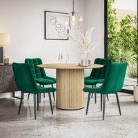 More4Homes Arlo Oak Table Top W Oak Legs + Nova Velvet Dining Chair Set Of 4 in Green