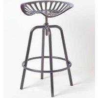Homescapes Vintage Style Metal Adjustable Tractor Seat Bar Stool in Grey