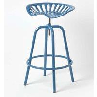 Homescapes Vintage Style Metal Adjustable Tractor Seat Bar Stool in Blue