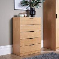 Home Source Phoenix Chest of Drawers Storage 5 Drawer Bedroom Organiser Bedside in Light Oak
