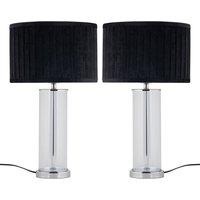 First Choice Lighting Set of 2 Aura - Chrome Table Lamps with Black Pleated Velvet Shades in Silver