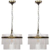 First Choice Lighting Set of 2 Georgia - Antique Brass with Glass Ceiling Pendant Lights in Bronze