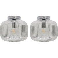 First Choice Lighting Set of 2 Batley Large - Clear Ribbed Glass Chrome Ceiling Lights