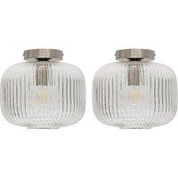 First Choice Lighting Set of 2 Batley Large - Clear Ribbed Glass Satin Nickel Ceiling Lights