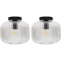 First Choice Lighting Set of 2 Batley Large - Clear Ribbed Glass Black Ceiling Lights