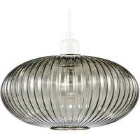 Happy Homewares Modern Designer Line Ribbed Glass Oval Pendant Lamp Shade in Grey | Size: 12 inches