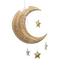 Happy Homewares Whimsical Crescent Moon Pendant Light Shade with Silver & Gold Stars in Brown