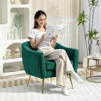 HOMCOM Fabric Single Sofa Arm Chair Upholstered Flocking Wood Leg in Green
