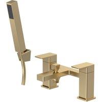 Balterley Square Bath Shower Mixer Tap & Shower Kit, Dual Levers - Brushed Brass in Metallics