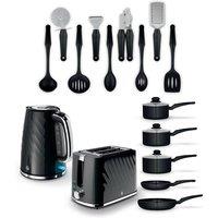 Swan 14 Piece Pan & Tool Set, Kettle & Toaster in Black