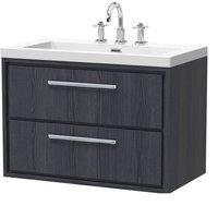 Balterley Longnor 2 Drawer Unit with 3TH, Woodgrain Graphite Grey, 800mm in Grey