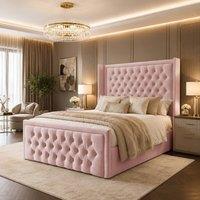 Desire Deco Luxury Wingback Upholstered Chesterfield Bed Frame in Pink | Size: Double