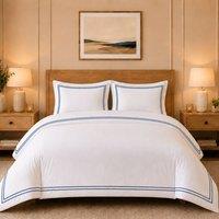 Grace TC800 Duvet Cover Set 100% Cotton Sateen Oxford with Button Closure in Soft White | Size: Single