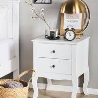 Wyld and Coco Bedside Table White MDF 2 Drawers Cabriole Legs
