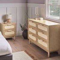 Wyld and Coco Boho 6-Drawer Chest Light Brown with Rattan Fronts