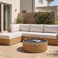 Wyld and Coco 4-Seater Corner Sofa Set Beige PE Rattan with Tray in Natural
