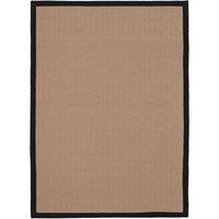 Kukoon Natural Golden Beige Jute Micro Woven Herringbone Pattern Cotton Border Area Rug in Black | Size: 120 cm x 170 cm