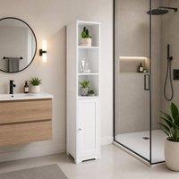 SAXONY White Tall Slim Bathroom Storage Cabinet with Door & 3 Shelves