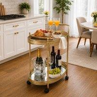 SPOT ON DEALZ Gold Drinks Trolley Bar Cart with Glass Shelves & Wheels