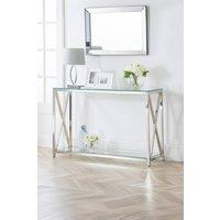 Julian Bowen Miami Glass Top Cross Frame Console Table with Shelf in Silver