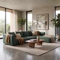 Abakus Direct Tokyo Large Corner Sofa Brushed Tweed Fabric with Deep Seats in Green