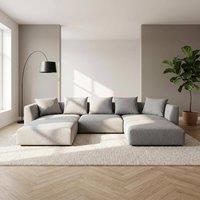 Abakus Direct Tokyo U-Shape Modular Sofa Brushed Tweed Fabric with Deep Seats in Light Grey