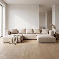 Abakus Direct Tokyo U-Shape Modular Sofa Brushed Tweed Fabric with Deep Seats in Cream