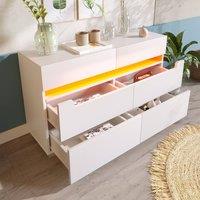 BTM Sideboard cabinet with 6 drawers RGB LED & cut out handles in White
