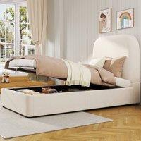 BTM 3ft Single Upholstered Hydraulic Storage Bed Frame Velvet Beige