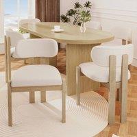 BTM Set of 2/4/6 Solid Wood Dining Chairs with Boucl, Natural | Size: 4 Pack