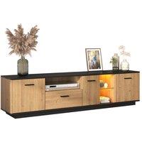 BTM TV cabinet with drawer, 3 doors & glass shelves, LED lighting in Black