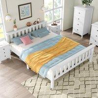 Merax White Wooden Bed Frame with Slatted Headboard | Size: Single
