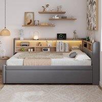 BTM 3FT Velvet Daybed Trundle LED USB Charging Storage Grey | Size: Single