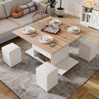 BTM Lift Up Coffee Table Storage White Sofa End Table Living Room in Natural