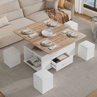 BTM Lift Top Coffee Table Wheels Dining Work Table 4 Stools White